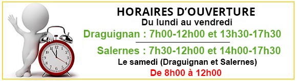 Heures d'ouverture Pmd location Draguignan et Salernes